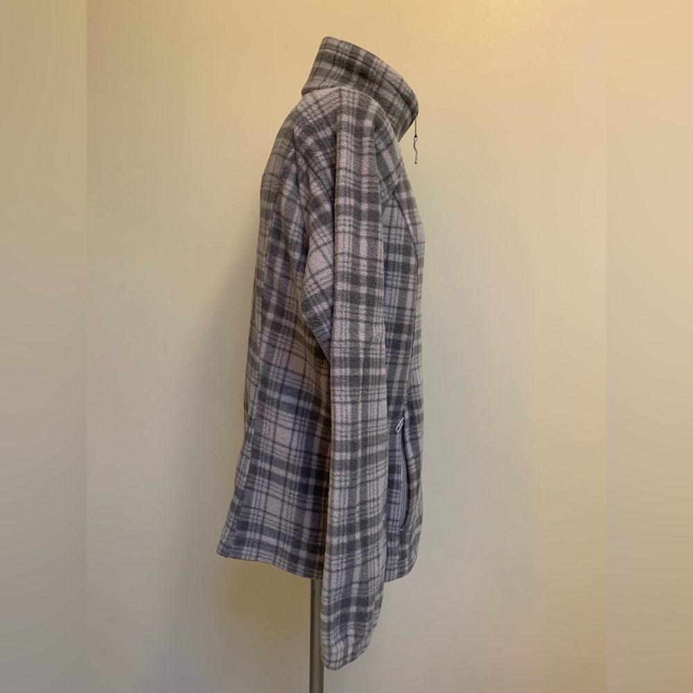 Columbia Full Zip Fleece-Gray Plaid-Zip Close Pockets-Mock Neck-Warm-Large - Picture 5 of 9